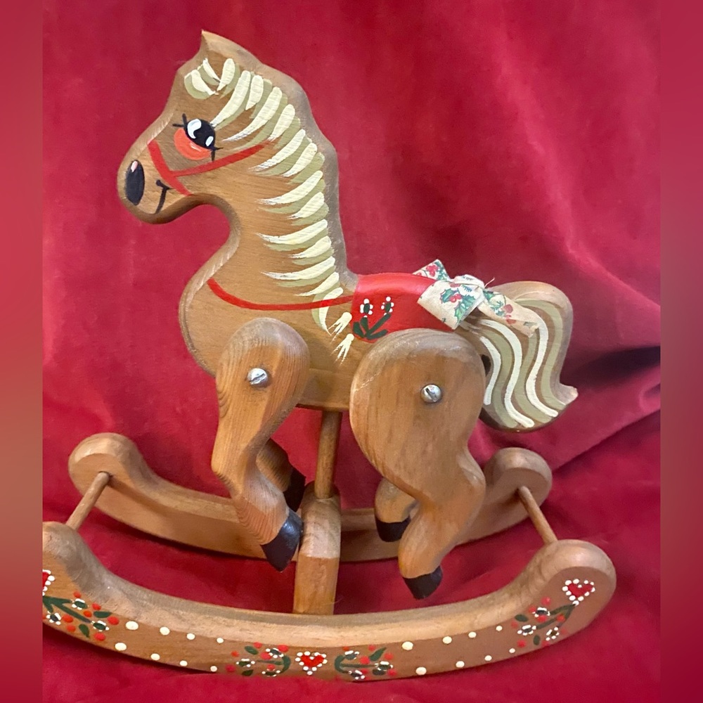 Vintage Handmade/Hand-Painted Wooden Christmas Rocking Horse (W/Moving Legs)